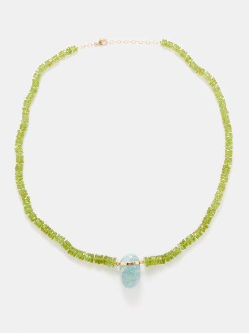 Jia Jia - Atlas Aquamarine, Peridot & 14kt Gold Necklace - Womens - Green Blue