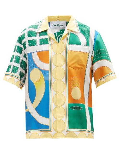 Casablanca - Shapes-print Silk Shirt - Mens - Green Multi