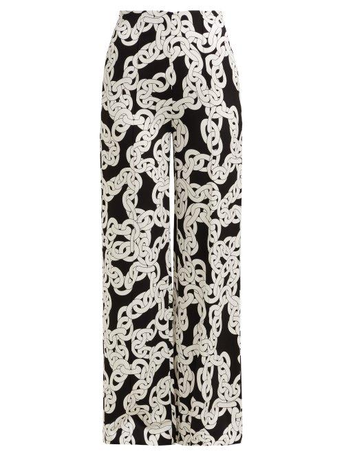 Matchesfashion.com Diane Von Furstenberg - Erica Crawling Chain Print High Rise Trousers - Womens - Black White