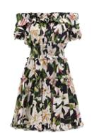 Matchesfashion.com Dolce & Gabbana - Ruffled Lily Print Cotton Poplin Bardot Dress - Womens - Black Print