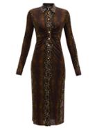 Matchesfashion.com Versace - Gathered Snake-print Jersey Midi Dress - Womens - Animal