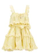 Matchesfashion.com Innika Choo - Iva Gudtais Embroidered Linen-gingham Mini Dress - Womens - Yellow Print
