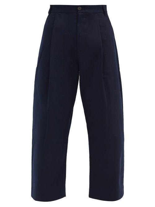Matchesfashion.com Studio Nicholson - Pleated Cotton-twill Wide-leg Trousers - Mens - Navy