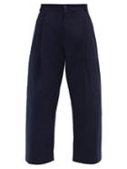 Matchesfashion.com Studio Nicholson - Pleated Cotton-twill Wide-leg Trousers - Mens - Navy