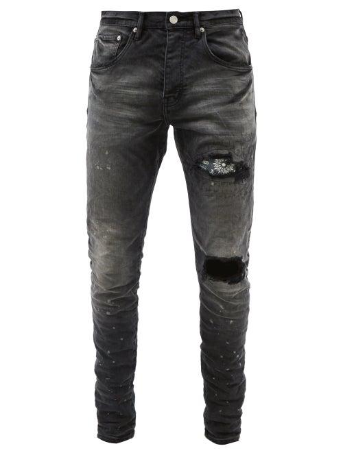 Purple Brand - P002 Paisley-patch Distressed Skinny-leg Jeans - Mens - Black