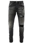 Purple Brand - P002 Paisley-patch Distressed Skinny-leg Jeans - Mens - Black