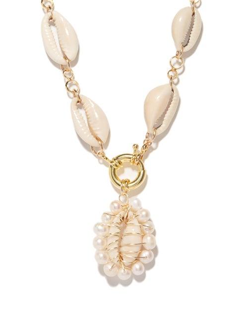 Mens Jewellery Liou - Gaia Pearl, Shell & Gold-plated Necklace - Mens - Gold Multi
