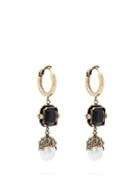 Matchesfashion.com Alexander Mcqueen - Onyx And Pearl Drop Earrings - Womens - Gold