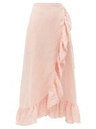 Matchesfashion.com Lisa Marie Fernandez - Ruffled Metallic Linen-blend Gauze Wrap Skirt - Womens - Pink