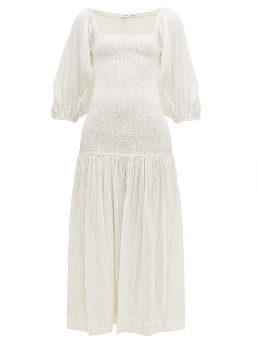 Matchesfashion.com Rhode - Harper Shirred Cotton Gauze Dress - Womens - White