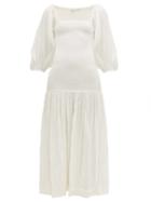 Matchesfashion.com Rhode - Harper Shirred Cotton Gauze Dress - Womens - White