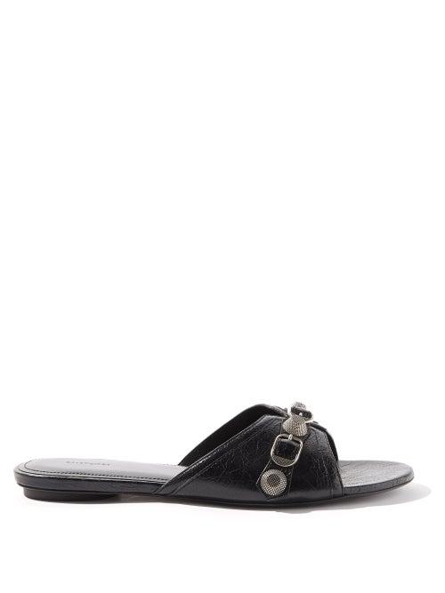 Balenciaga - Cagole Buckled Leather Slides - Womens - Black