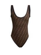 Matchesfashion.com Fendi - Ff Jacquard Scoop Neck Swimsuit - Womens - Black Multi