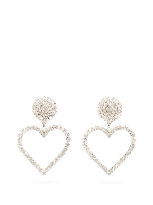 Matchesfashion.com Alessandra Rich - Open Heart Crystal Earrings - Womens - Crystal