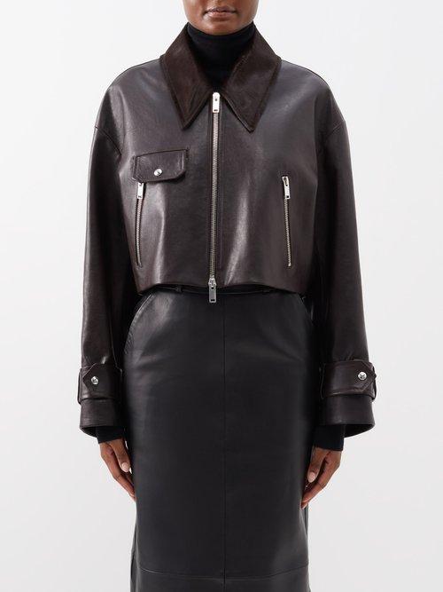 Khaite - The Flinn Cropped Leather Jacket - Womens - Dark Brown
