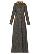 Matchesfashion.com Dolce & Gabbana - Brocade Trim Single Breasted Herringbone Coat - Womens - Grey Multi