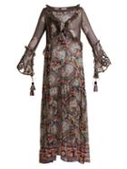 Matchesfashion.com Anjuna - Ciclade Floral Print Tassel Trimmed Silk Dress - Womens - Black Multi
