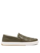 Matchesfashion.com Bottega Veneta - Intrecciato-weave Slip-on Leather Trainers - Mens - Khaki