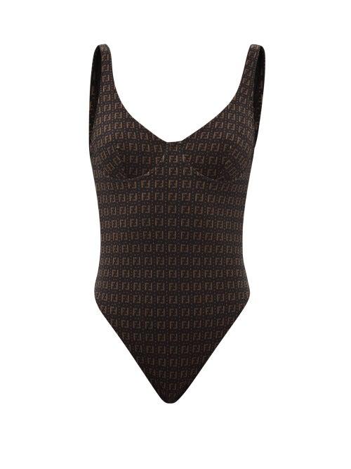 Ladies Beachwear Fendi - Ff Logo-print Underwired Swimsuit - Womens - Black Multi