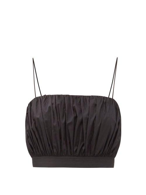 Matchesfashion.com Matteau - Gathered Cotton-poplin Crop Top - Womens - Black