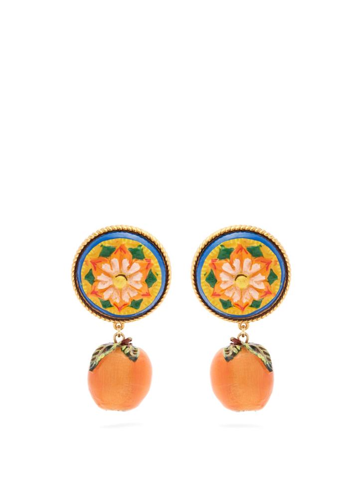 Dolce & Gabbana Floral And Orange Drop Clip-on Earrings