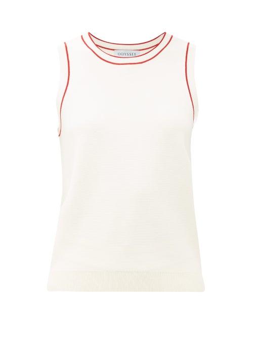 Matchesfashion.com Odyssee - Libertie Stripe-trim Knitted Tank Top - Womens - White Multi