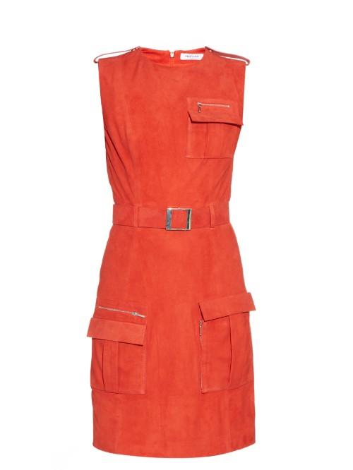 Mugler Front-pocket Belted Suede Dress