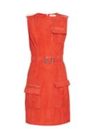 Mugler Front-pocket Belted Suede Dress
