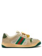 Matchesfashion.com Gucci - Screener Gg Cherry Embellished Leather Trainers - Womens - Ivory Multi