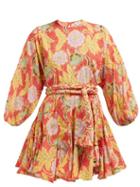 Matchesfashion.com Rhode Resort - Ella Floral Print Cotton Mini Dress - Womens - Red Multi