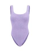 Hunza G - Square-neck Crinkle-knit Swimsuit - Womens - Lilac