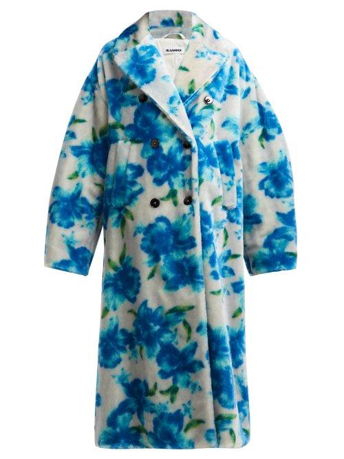 Matchesfashion.com Jil Sander - Fidenza Double Breasted Mohair Blend Coat - Womens - Blue Multi