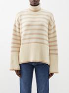 Toteme - Striped Roll-neck Wool-blend Sweater - Womens - Beige Multi