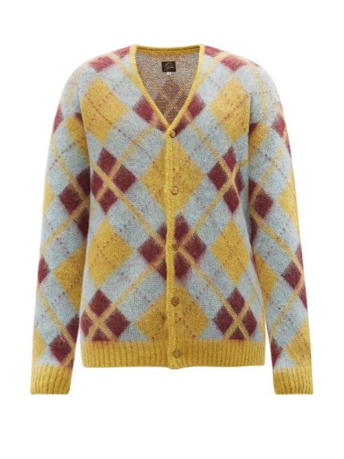 Needles - Argyle-jacquard Mohair-blend Cardigan - Mens - Yellow
