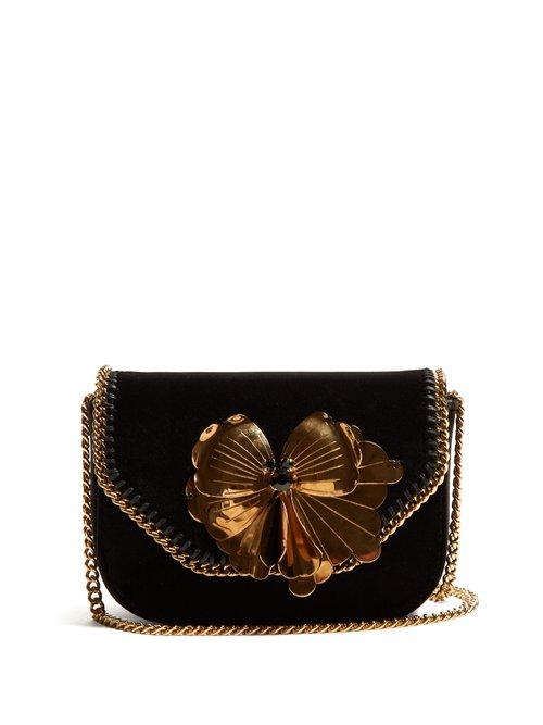 Matchesfashion.com Stella Mccartney - Falabella Box Mini Velvet Cross Body Bag - Womens - Black Gold