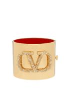 Matchesfashion.com Valentino - Crystal Embellished V Logo Cuff - Womens - Gold