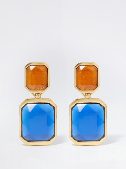 Saint Laurent - Double Octagon Resin And Metal Clip Earrings - Womens - Multi