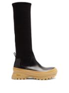 Matchesfashion.com Jil Sander - Leather And Scuba-jersey Boots - Womens - Black/white