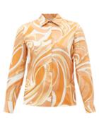 Emilio Pucci - Vortici-print Silk-twill Shirt - Womens - Orange Print