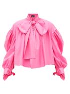 Matchesfashion.com Elzinga - Pussy-bow Balloon-sleeved Technical-poplin Blouse - Womens - Pink