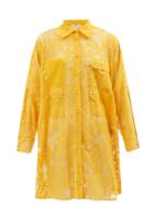 Fendi - Ff Fisheye-embroidered Lace Shirt Dress - Womens - Yellow