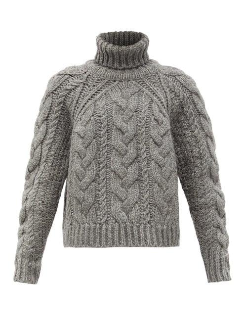 Matchesfashion.com Cecilie Bahnsen - Roll-neck Cable-knit Wool-blend Sweater - Womens - Grey
