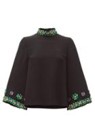 Matchesfashion.com Andrew Gn - Sequin-embellished Flared-sleeve Top - Womens - Black
