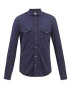 Brunello Cucinelli - Western-yoke Cotton-piqu Shirt - Mens - Navy