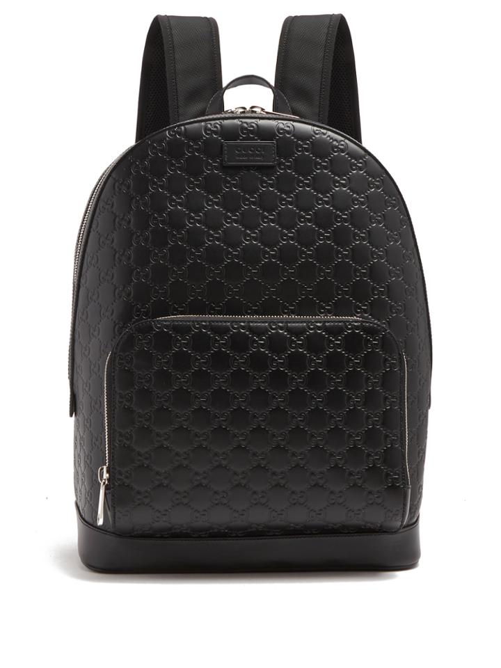 Gucci Logo-debossed Leather Backpack