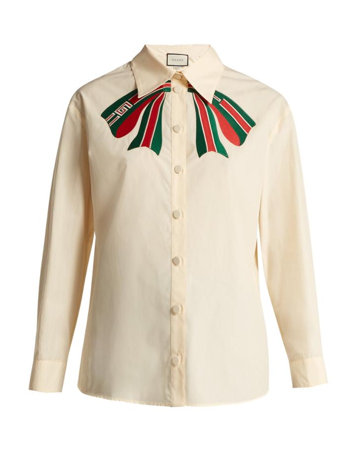 Gucci Trompe L'oeil Bow Cotton-poplin Shirt