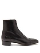 Matchesfashion.com Gucci - Dracma Gg-perforation Lace-up Leather Boots - Mens - Black