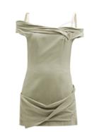 Matchesfashion.com Jacquemus - Foglio Ruched Linen-blend Mini Dress - Womens - Light Green