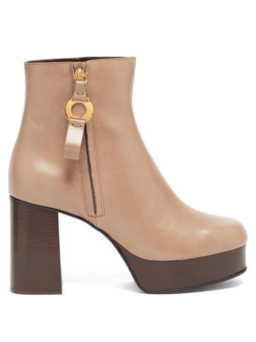 Matchesfashion.com See By Chlo - Leather Platform Ankle Boots - Womens - Beige