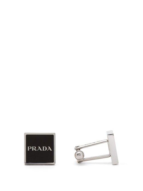 Matchesfashion.com Prada - Logo Plaque Silver Cufflinks - Mens - Black Silver